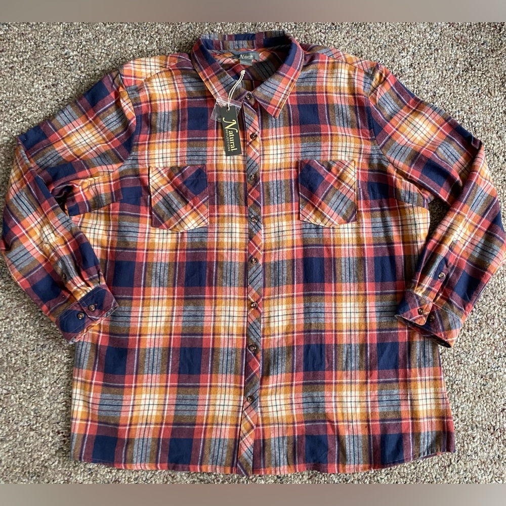 NWT Natural Reflections Co Spruce Yellow Red And Blue Plaid Flannel Size 3X
